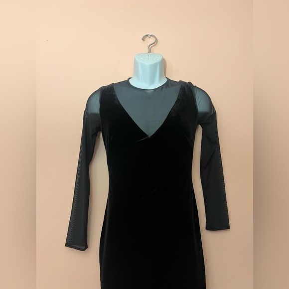 Mango Suit XS Black Velvet Mesh Mini Dress - Picture 3 of 7